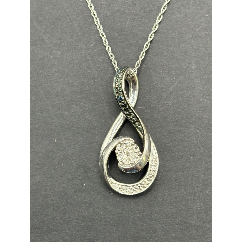 18" Sterling Silver Genuine Blue Diamond Pendant Necklace 925 G2